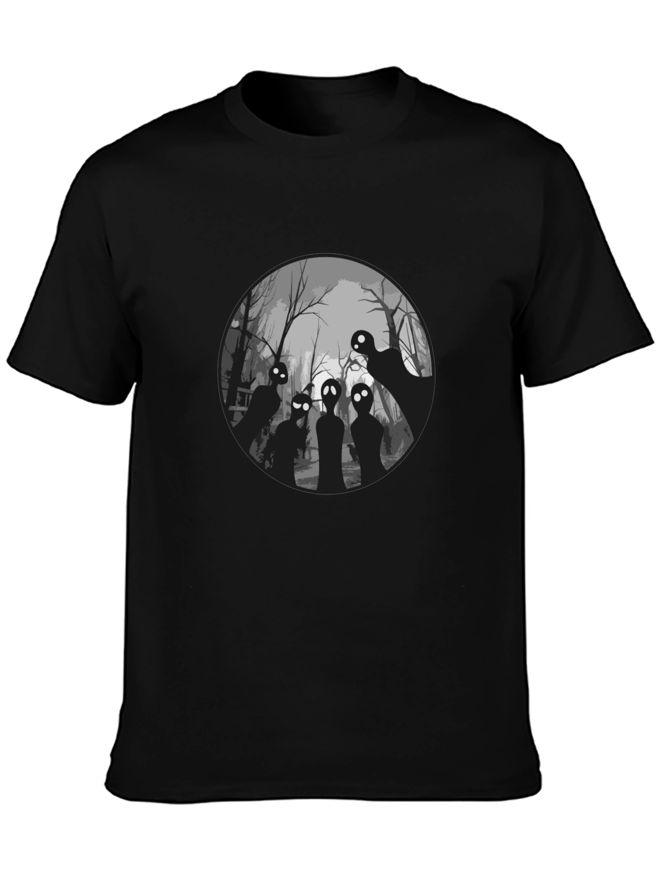 Spooky Forest Graphic Tee - Black Cotton T-Shirt