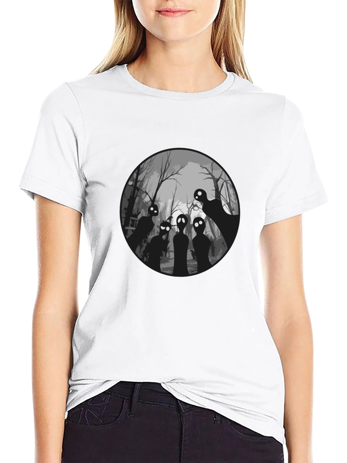 Spooky Forest Graphic Tee - Black Cotton T-Shirt