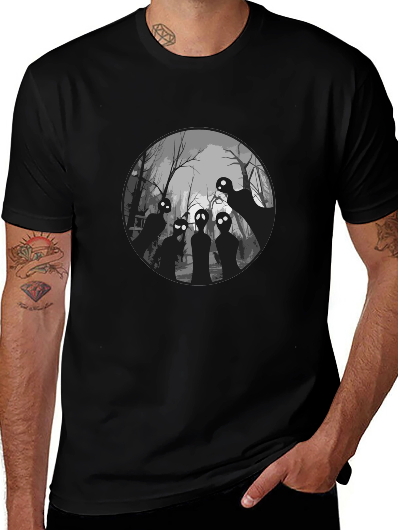 Spooky Forest Graphic Tee - Black Cotton T-Shirt