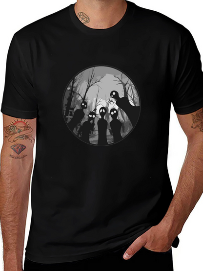 Spooky Forest Graphic Tee - Black Cotton T-Shirt