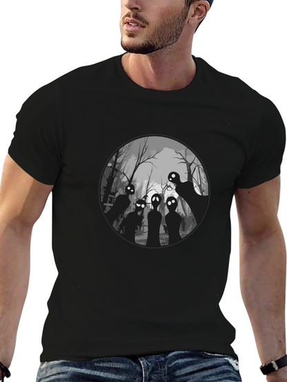 Spooky Forest Graphic Tee - Black Cotton T-Shirt