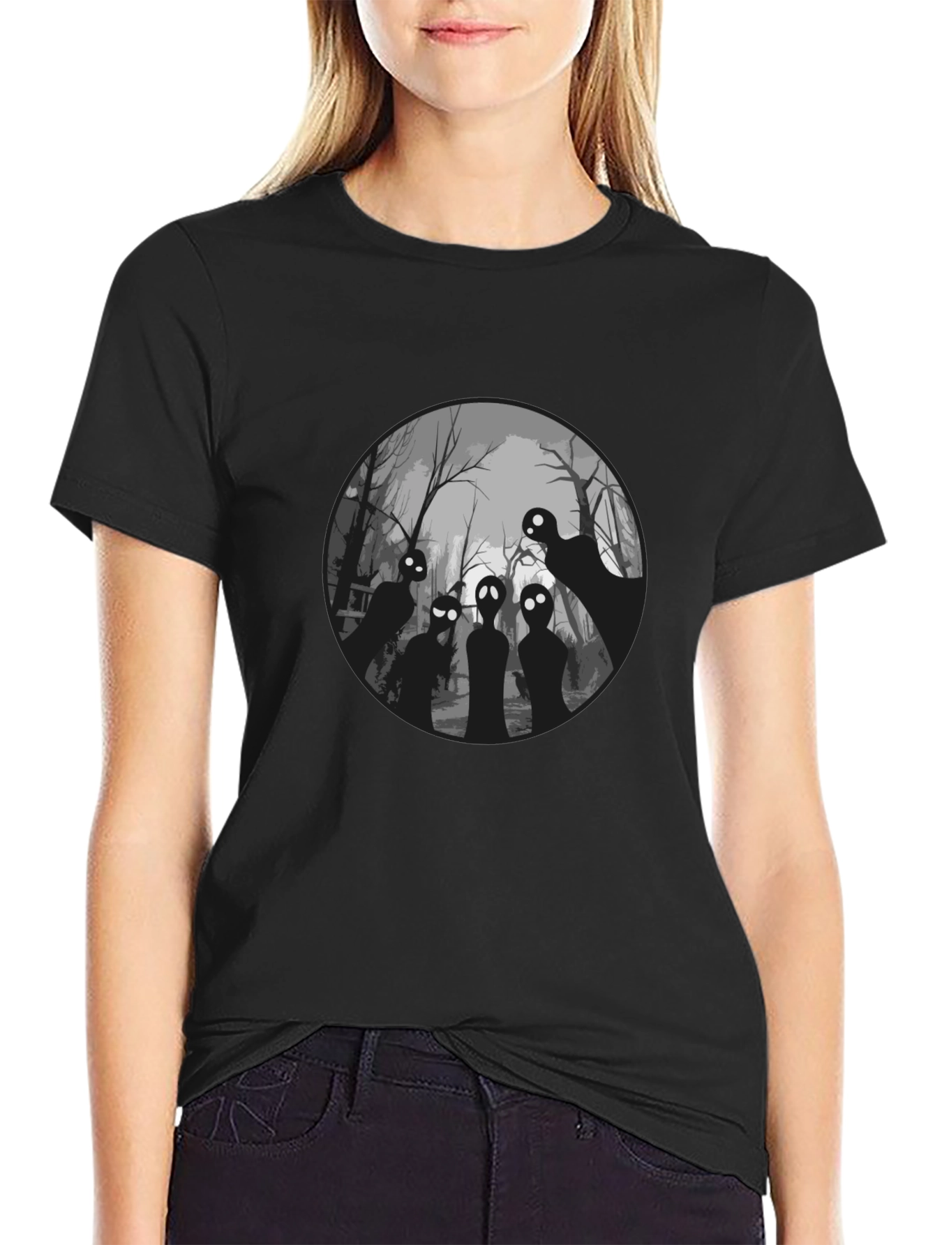 Spooky Forest Graphic Tee - Black Cotton T-Shirt