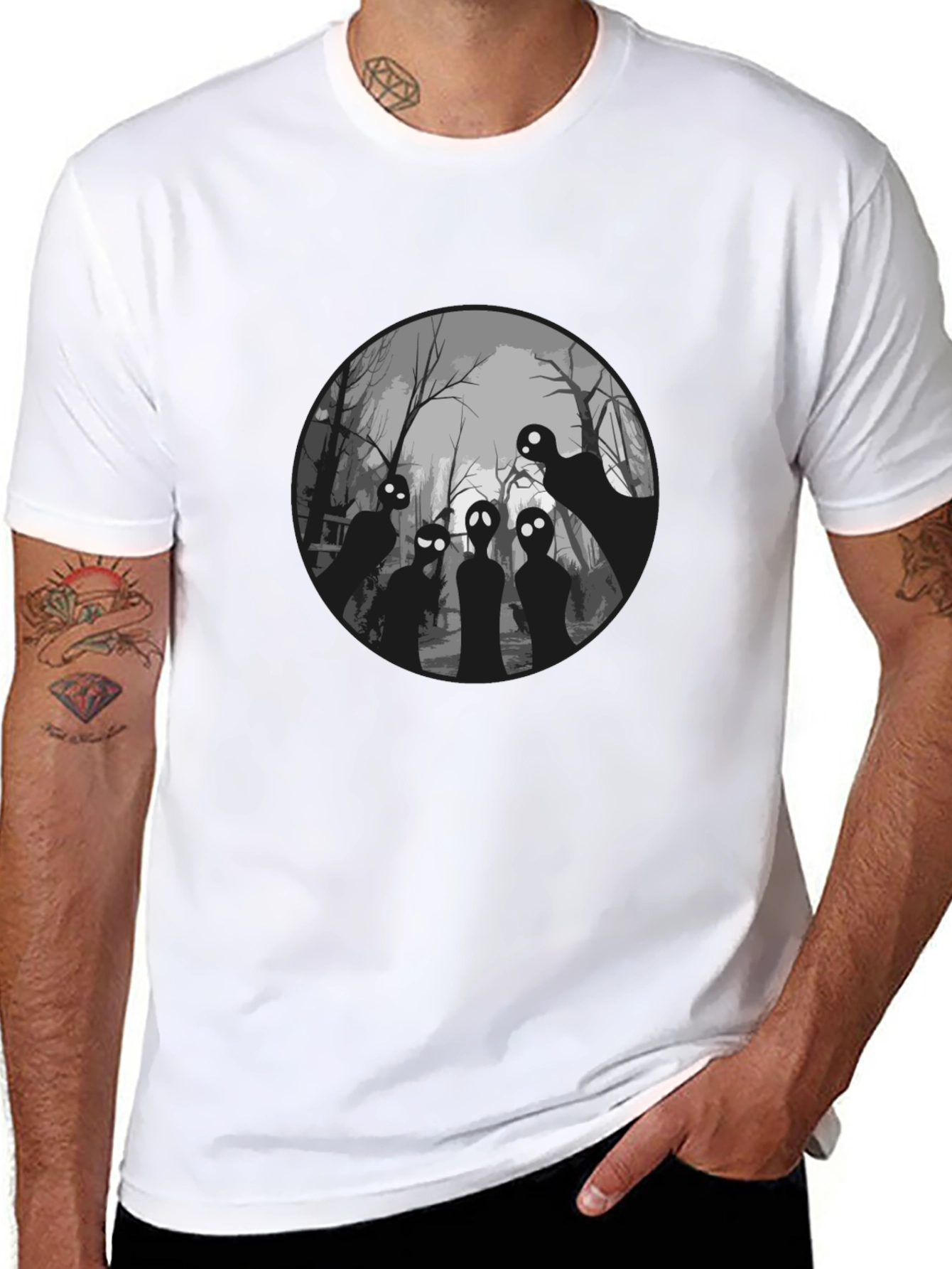 Spooky Forest Graphic Tee - Black Cotton T-Shirt