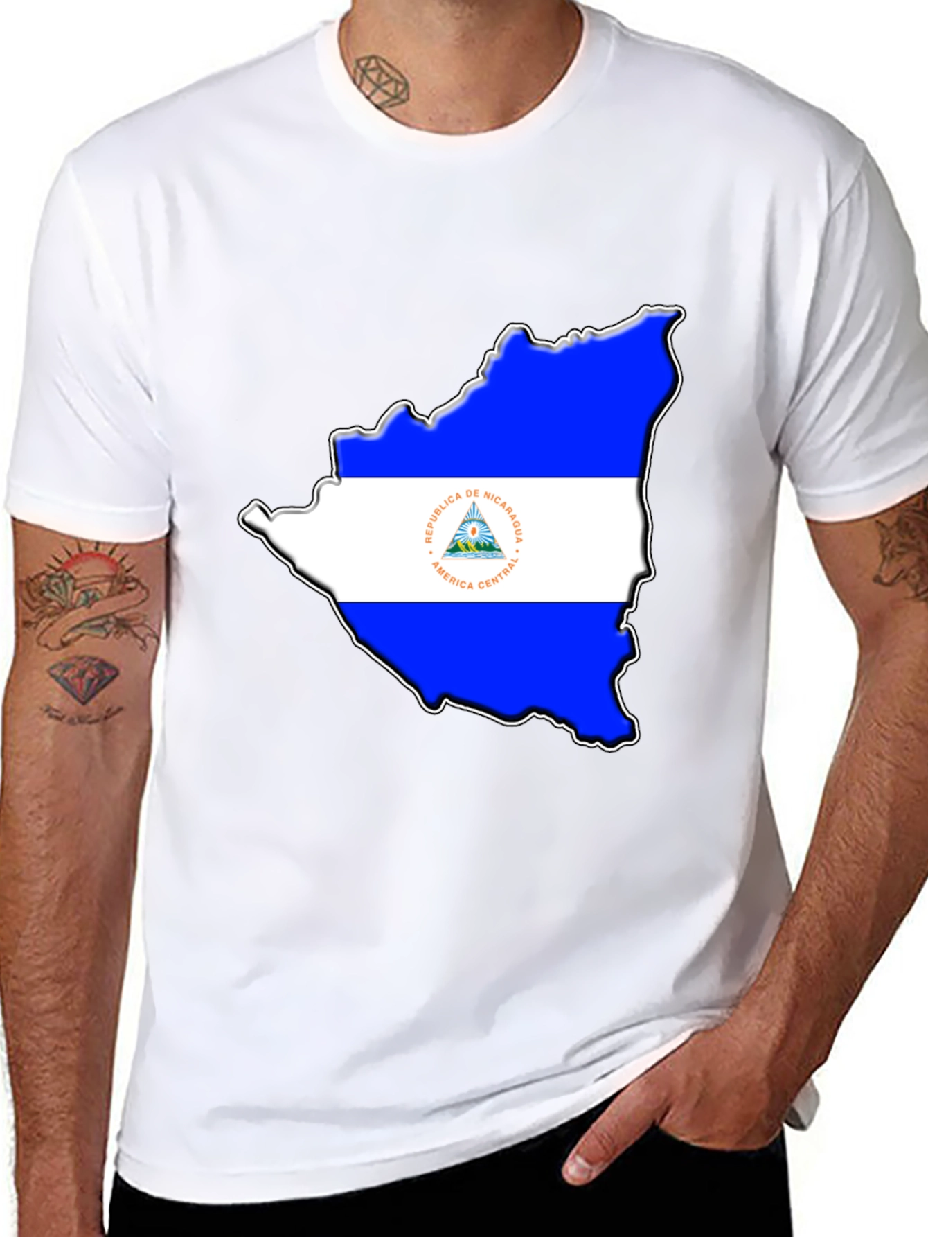 Nicaragua Flag Map Black T-Shirt