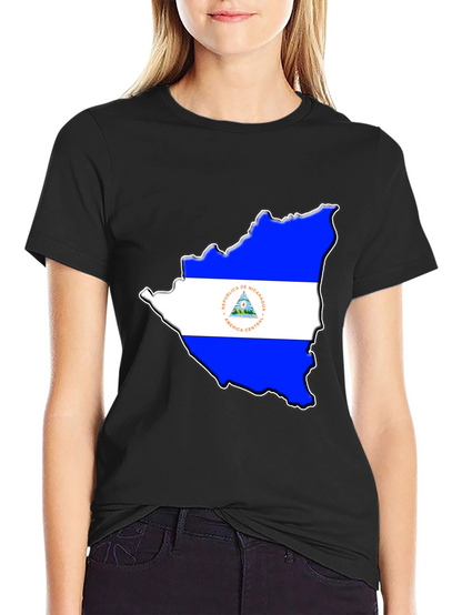 Nicaragua Flag Map Black T-Shirt