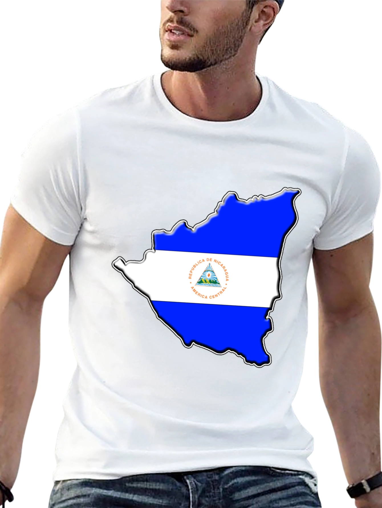 Nicaragua Flag Map Black T-Shirt