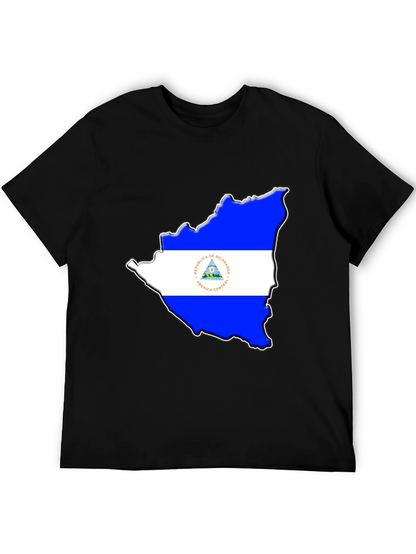 Nicaragua Flag Map Black T-Shirt