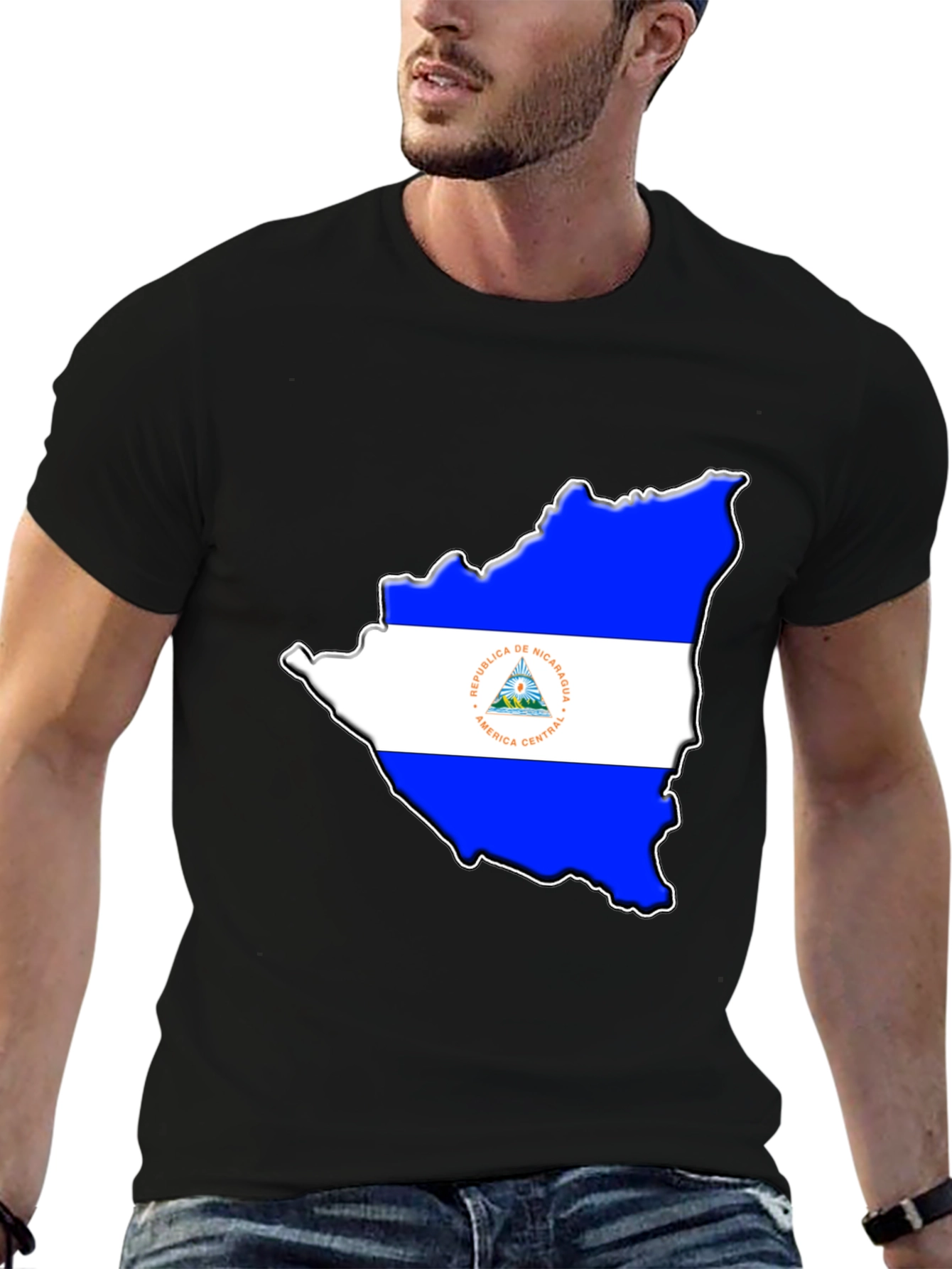 Nicaragua Flag Map Black T-Shirt