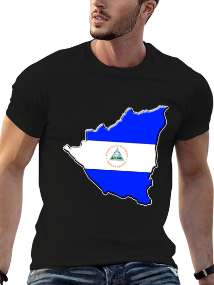Nicaragua Flag Map Black T-Shirt