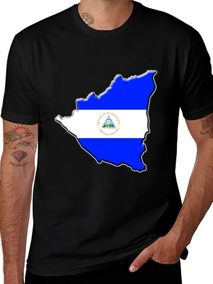 Nicaragua Flag Map Black T-Shirt