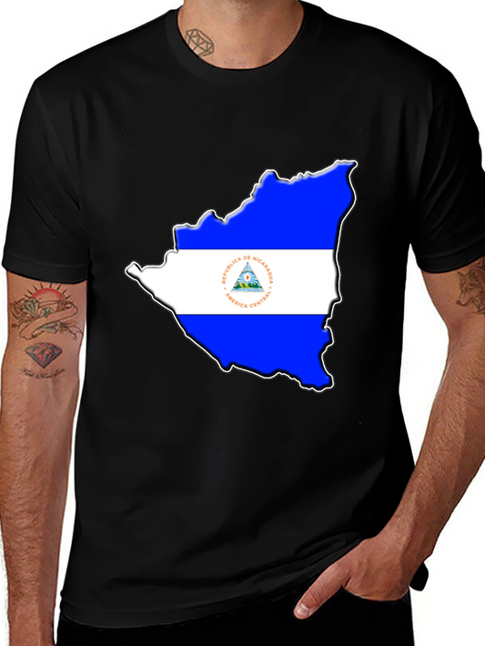 Nicaragua Flag Map Black T-Shirt