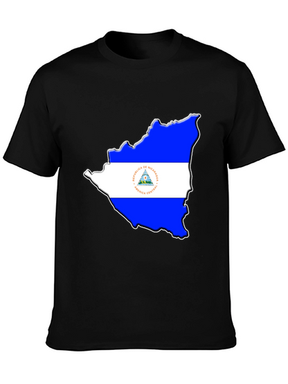Nicaragua Flag Map Black T-Shirt