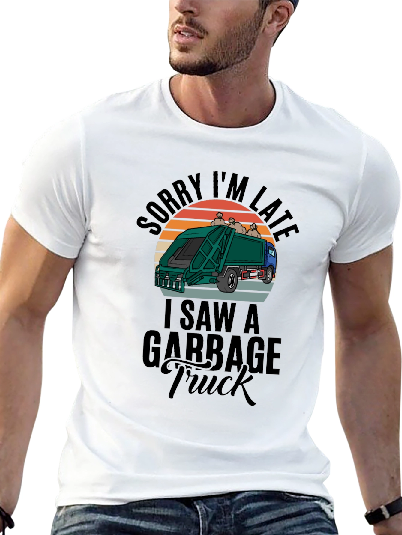 Sorry Im Late Garbage Truck Mens Black T-Shirt