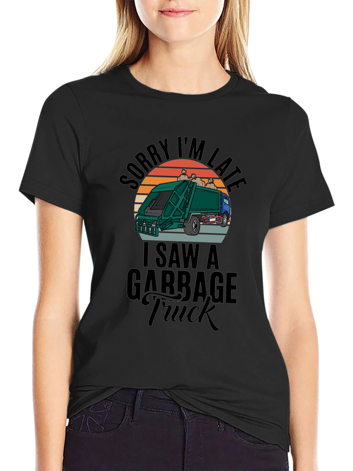 Sorry Im Late Garbage Truck Mens Black T-Shirt