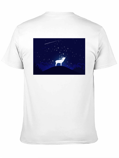 Starry Night Deer Graphic Black T-Shirt