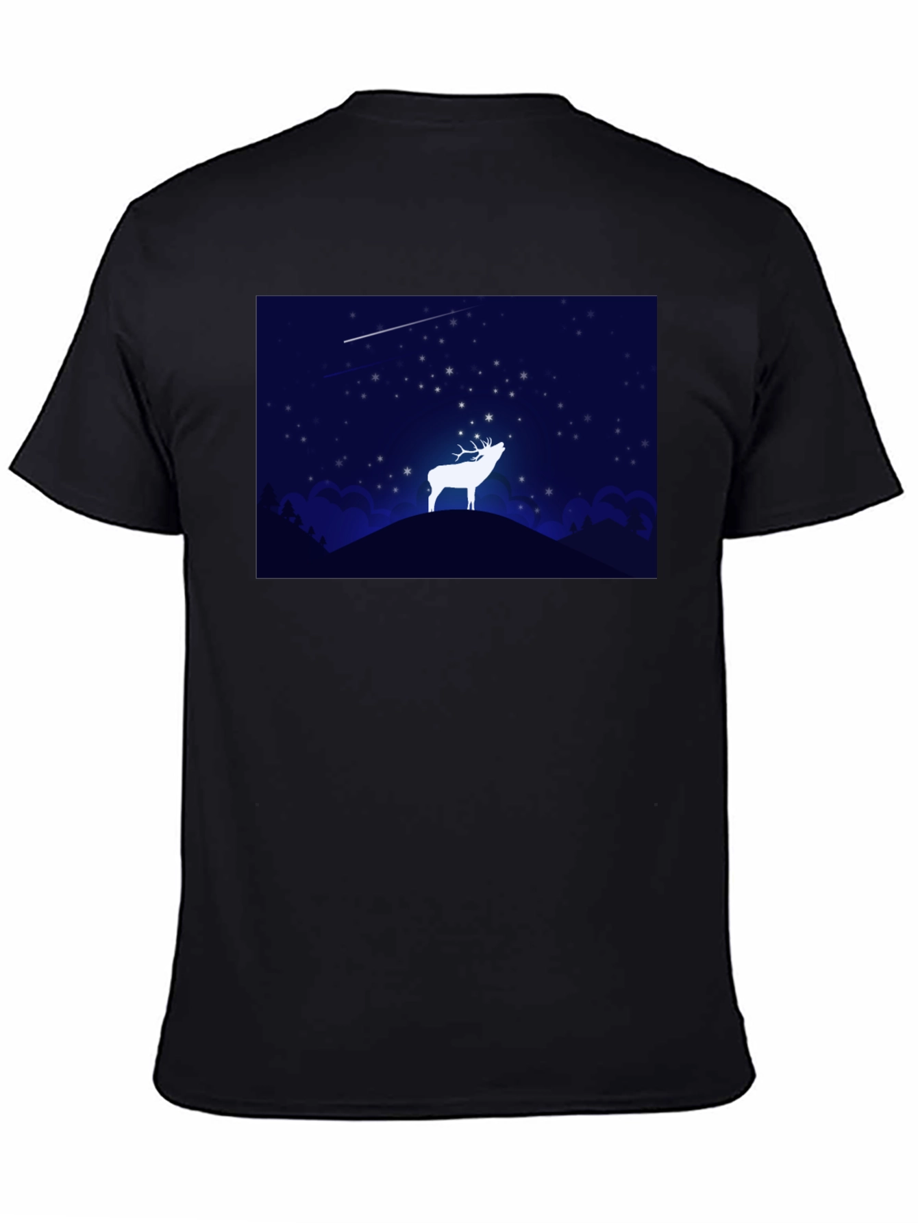 Starry Night Deer Graphic Black T-Shirt