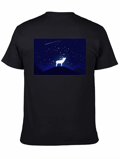 Starry Night Deer Graphic Black T-Shirt