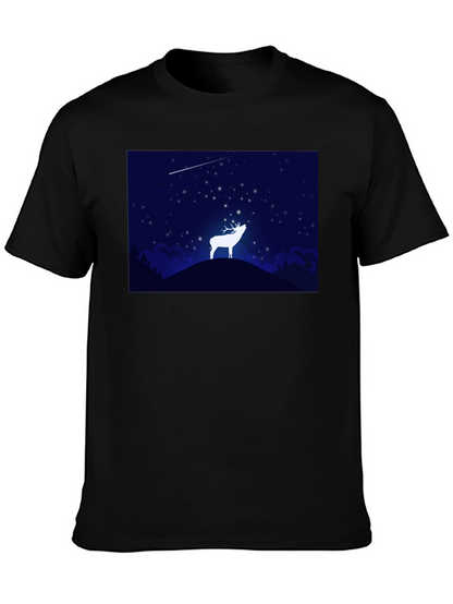 Starry Night Deer Graphic Black T-Shirt