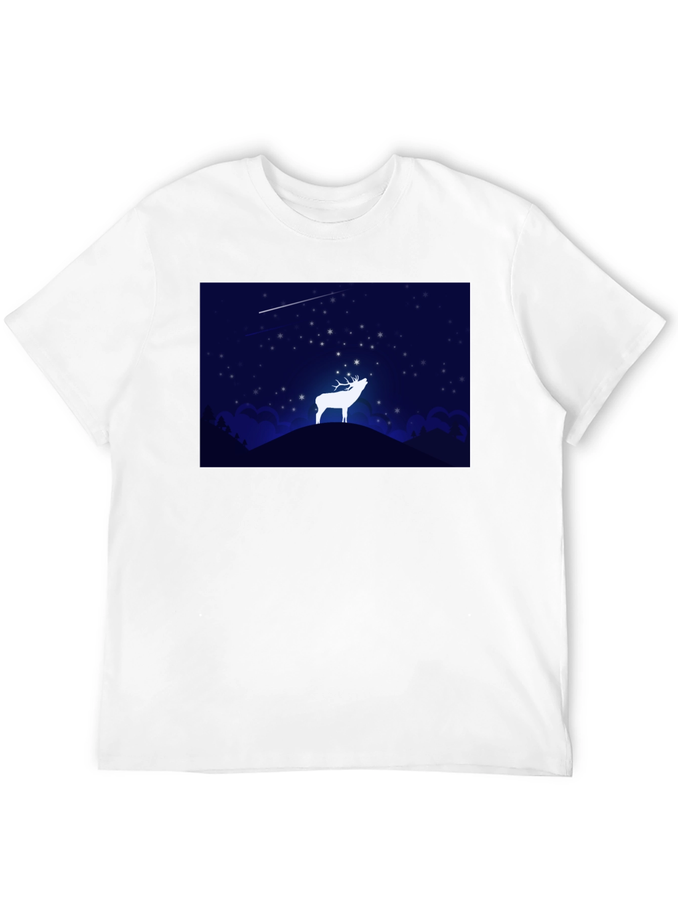 Starry Night Deer Graphic Black T-Shirt