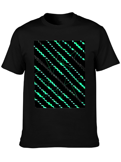 Geometric Green Pattern Black T-Shirt