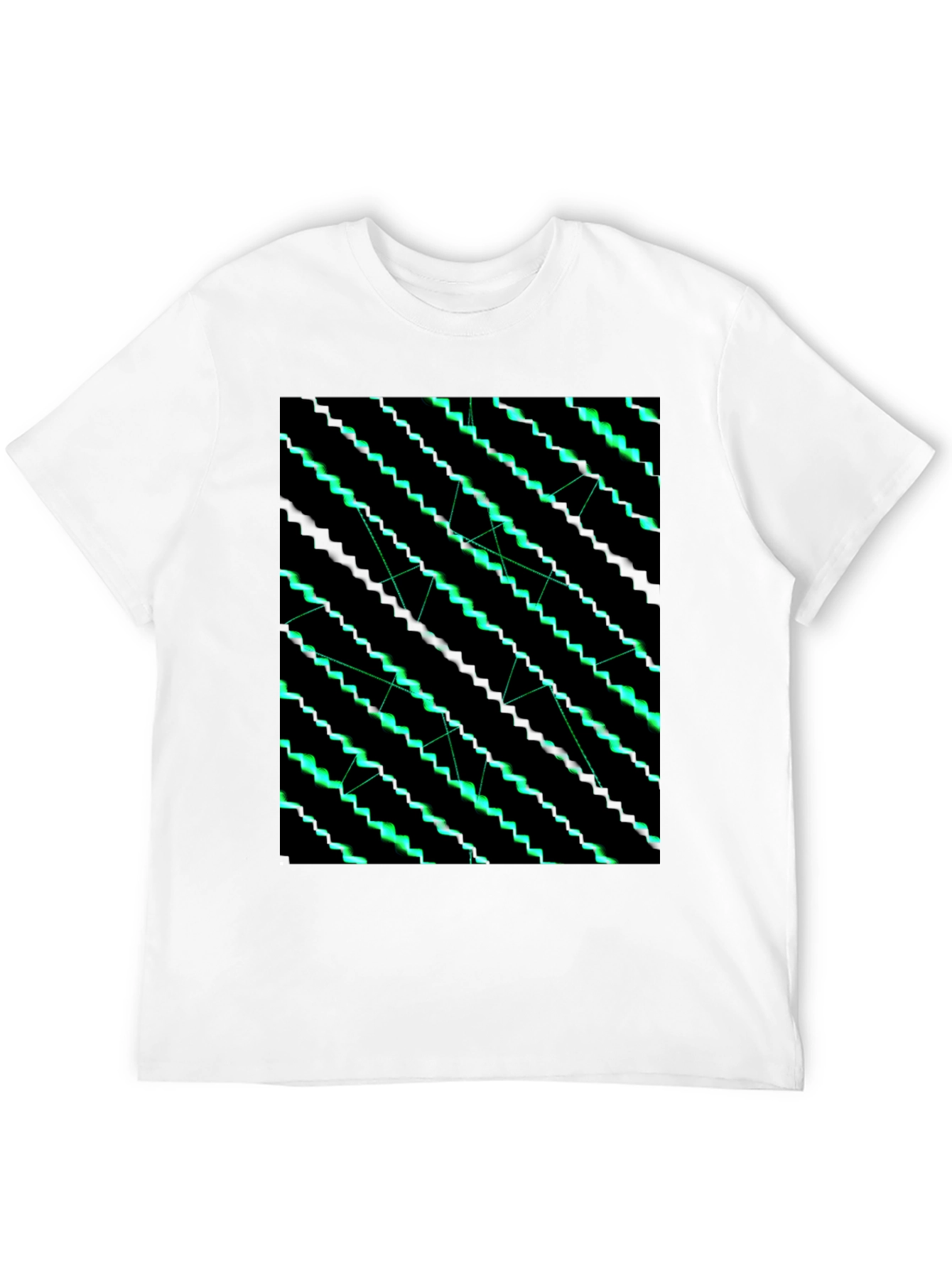 Geometric Green Pattern Black T-Shirt