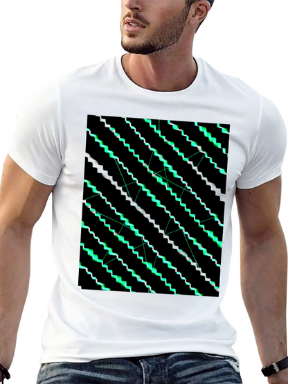 Geometric Green Pattern Black T-Shirt
