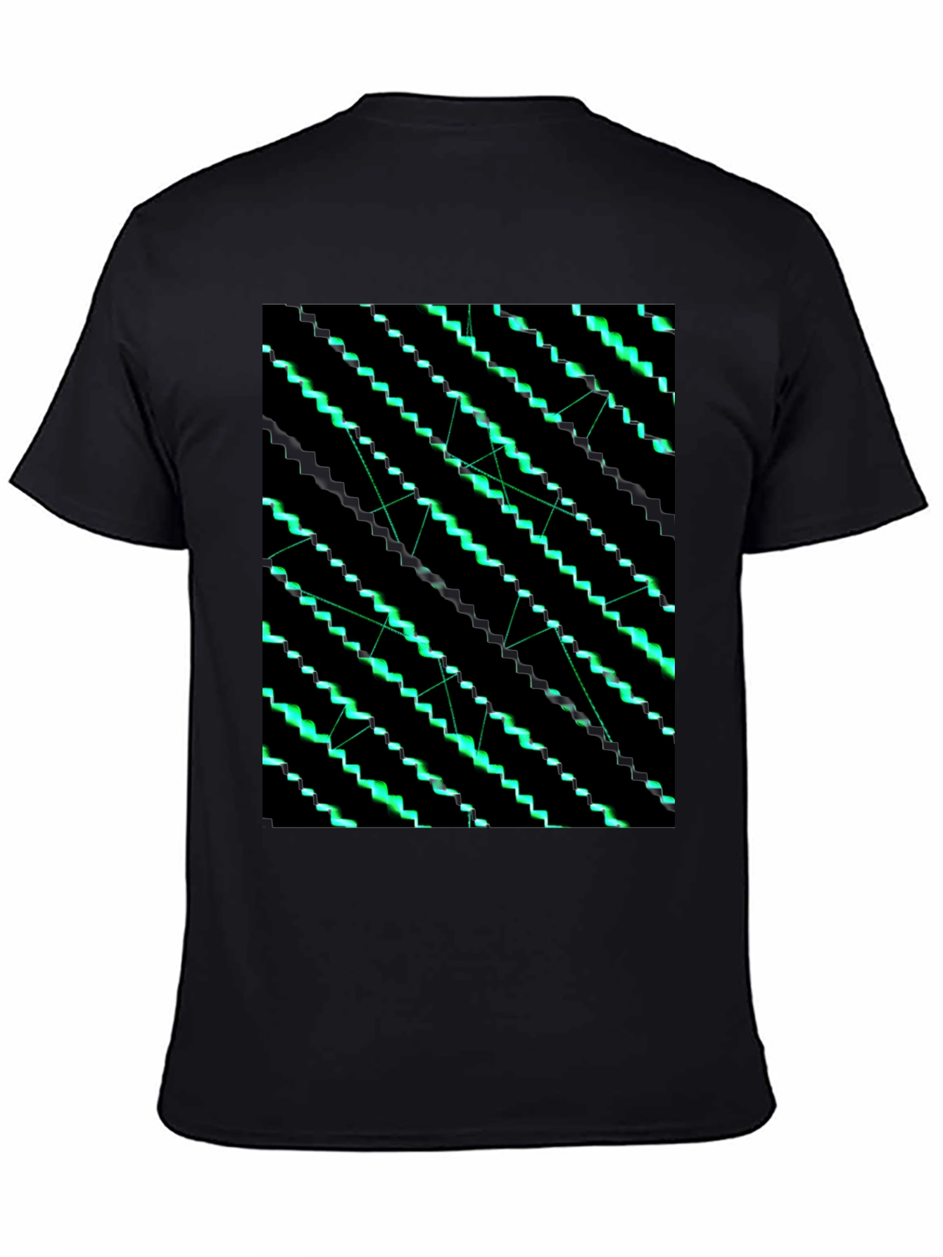 Geometric Green Pattern Black T-Shirt