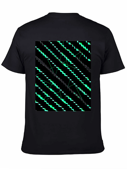 Geometric Green Pattern Black T-Shirt