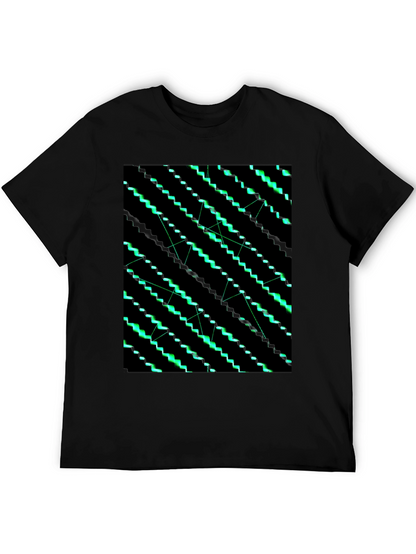 Geometric Green Pattern Black T-Shirt