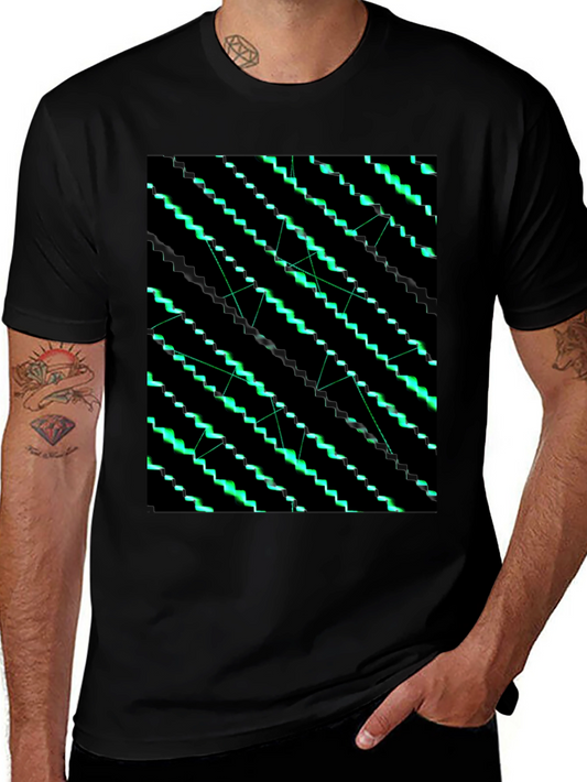Geometric Green Pattern Black T-Shirt