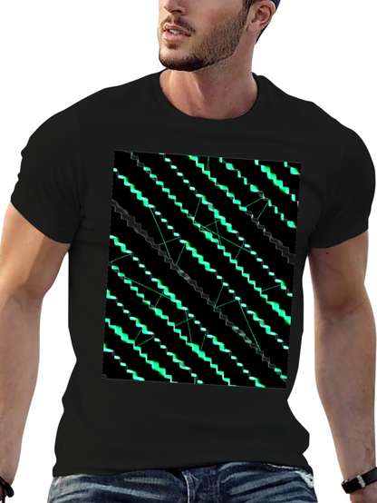 Geometric Green Pattern Black T-Shirt