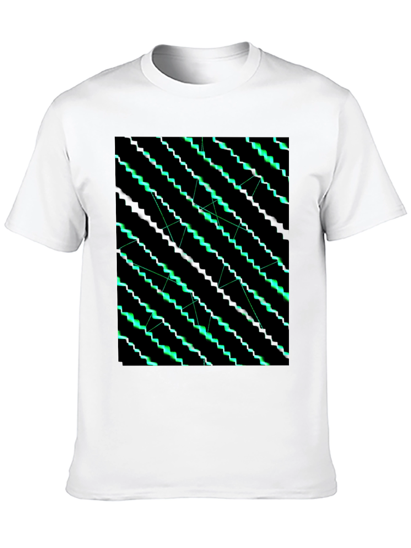 Geometric Green Pattern Black T-Shirt