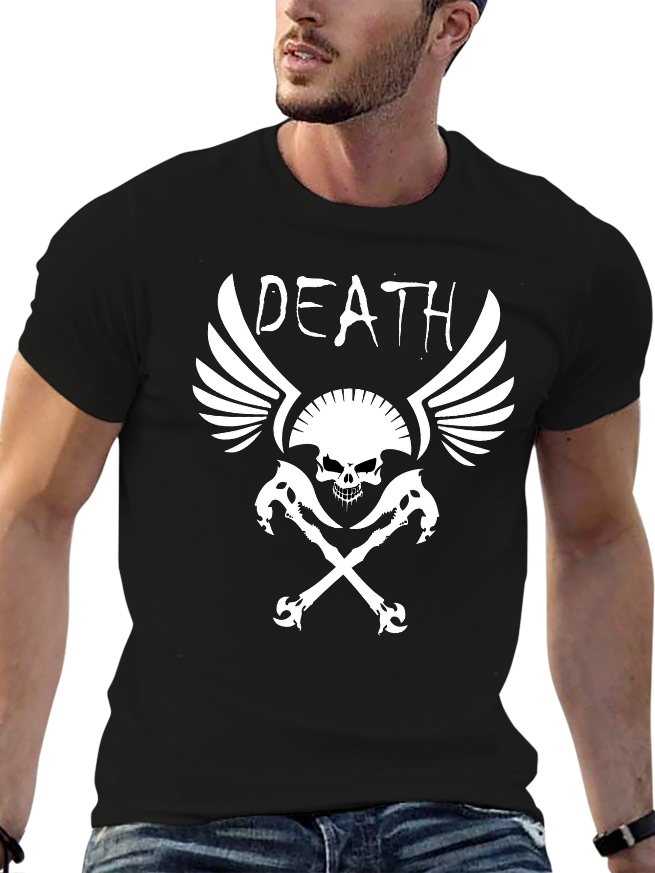 Death Skull Graphic Print Black T-Shirt
