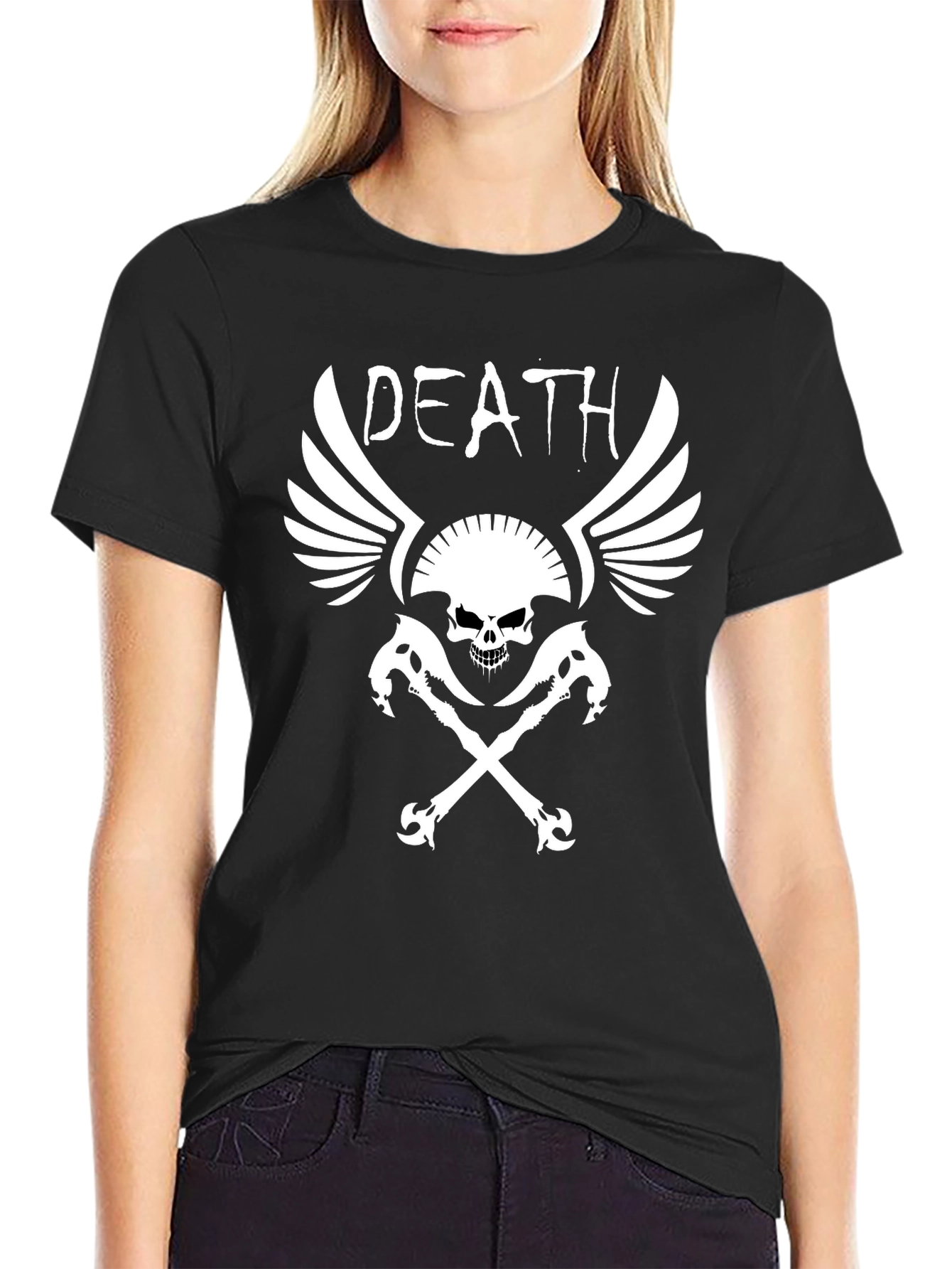 Death Skull Graphic Print Black T-Shirt
