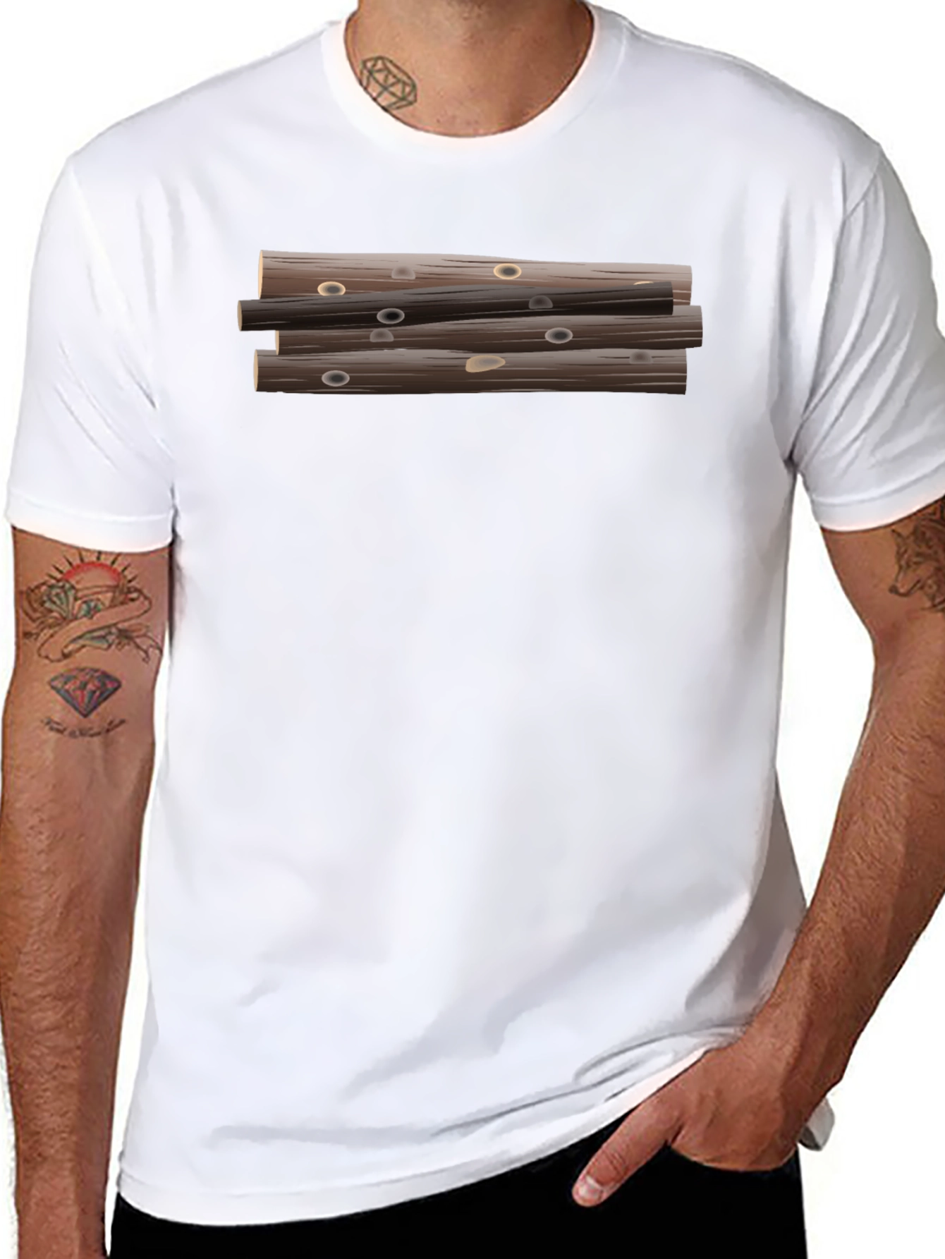 Stacked Logs Graphic Print Black T-Shirt for Men