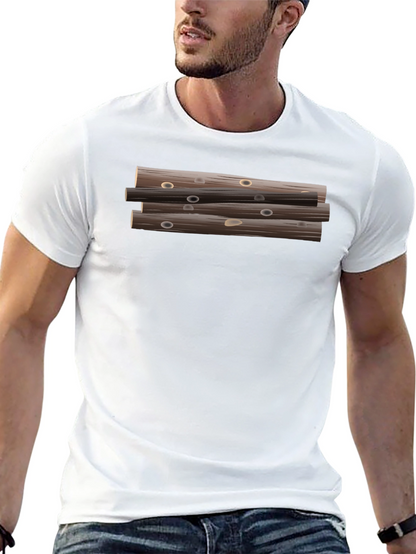 Stacked Logs Graphic Print Black T-Shirt for Men