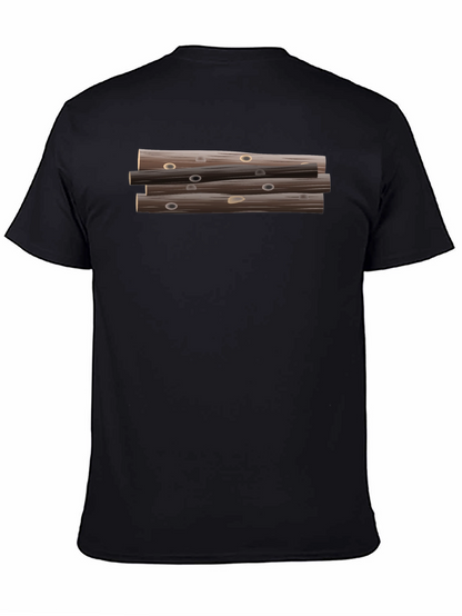 Stacked Logs Graphic Print Black T-Shirt for Men