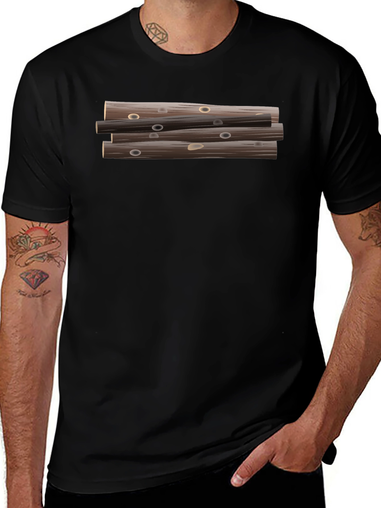 Stacked Logs Graphic Print Black T-Shirt for Men