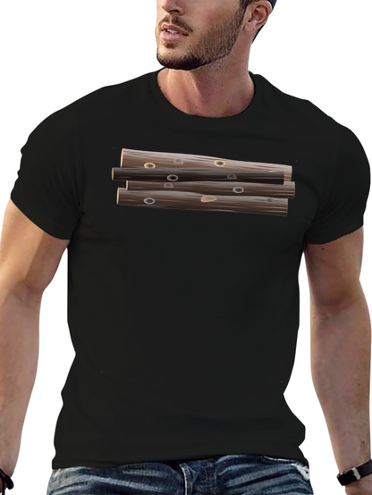 Stacked Logs Graphic Print Black T-Shirt for Men