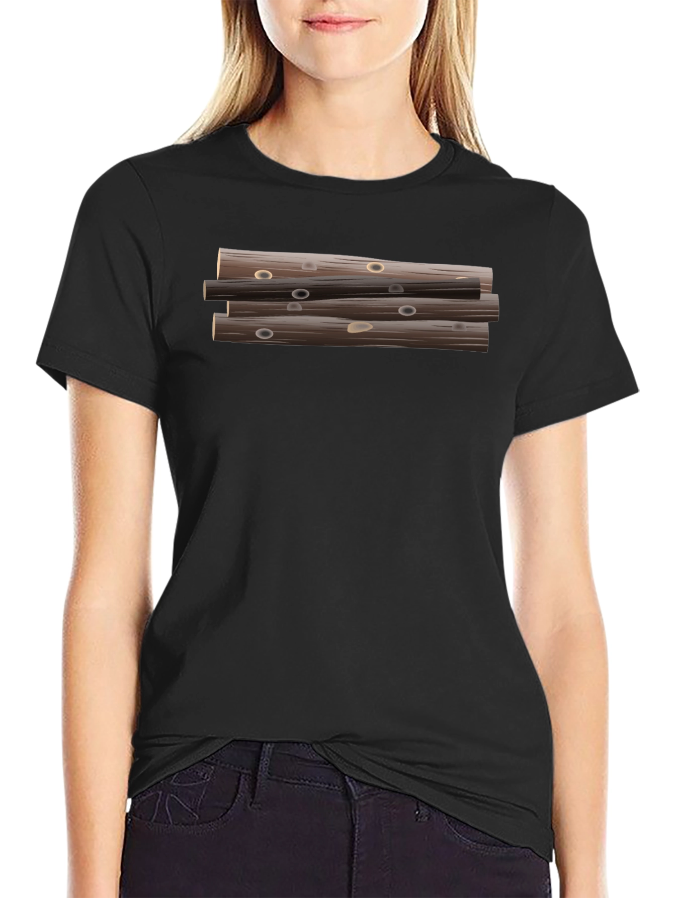 Stacked Logs Graphic Print Black T-Shirt for Men