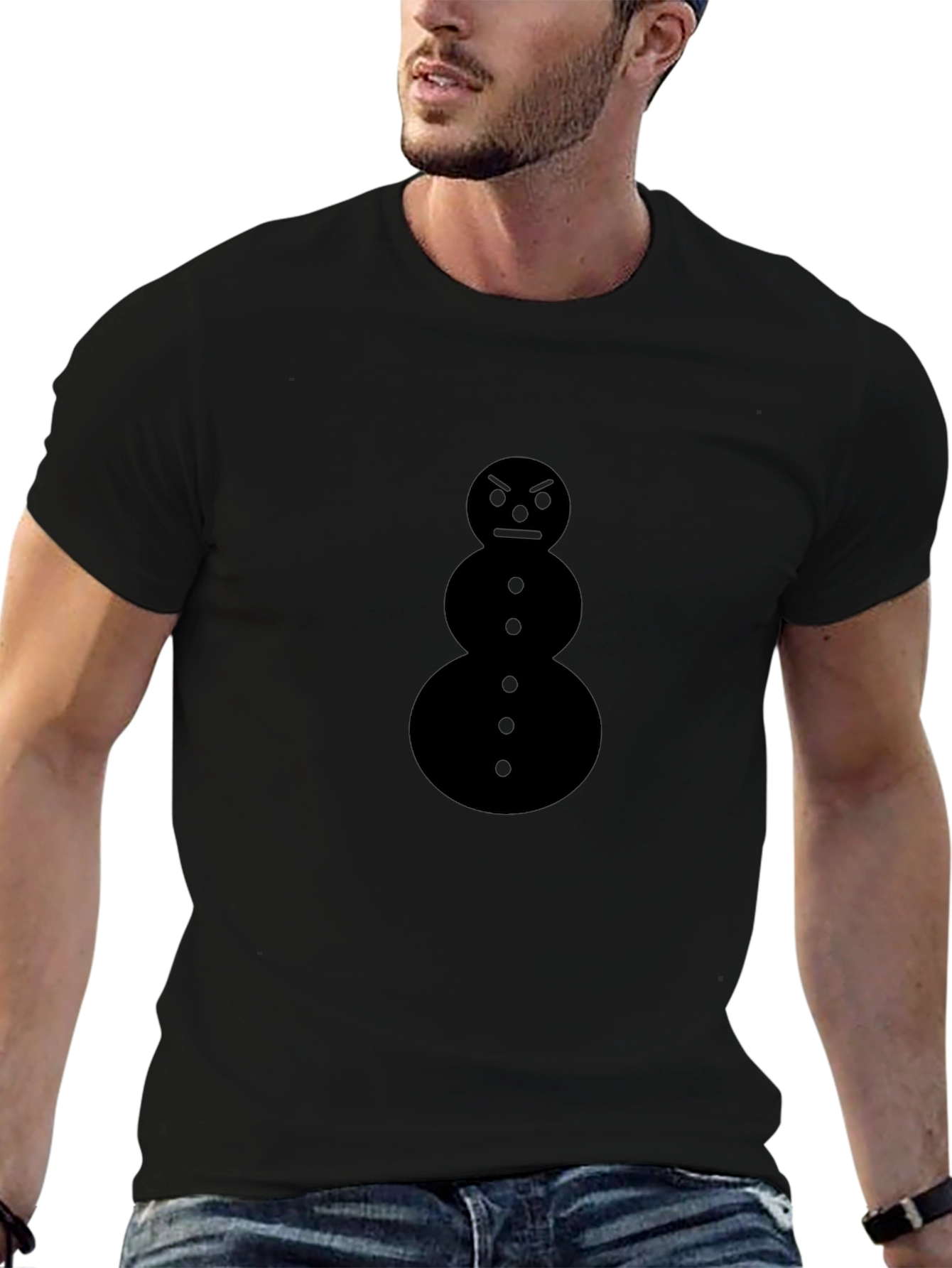 Grumpy Snowman Black T-Shirt - Mens Graphic Tee