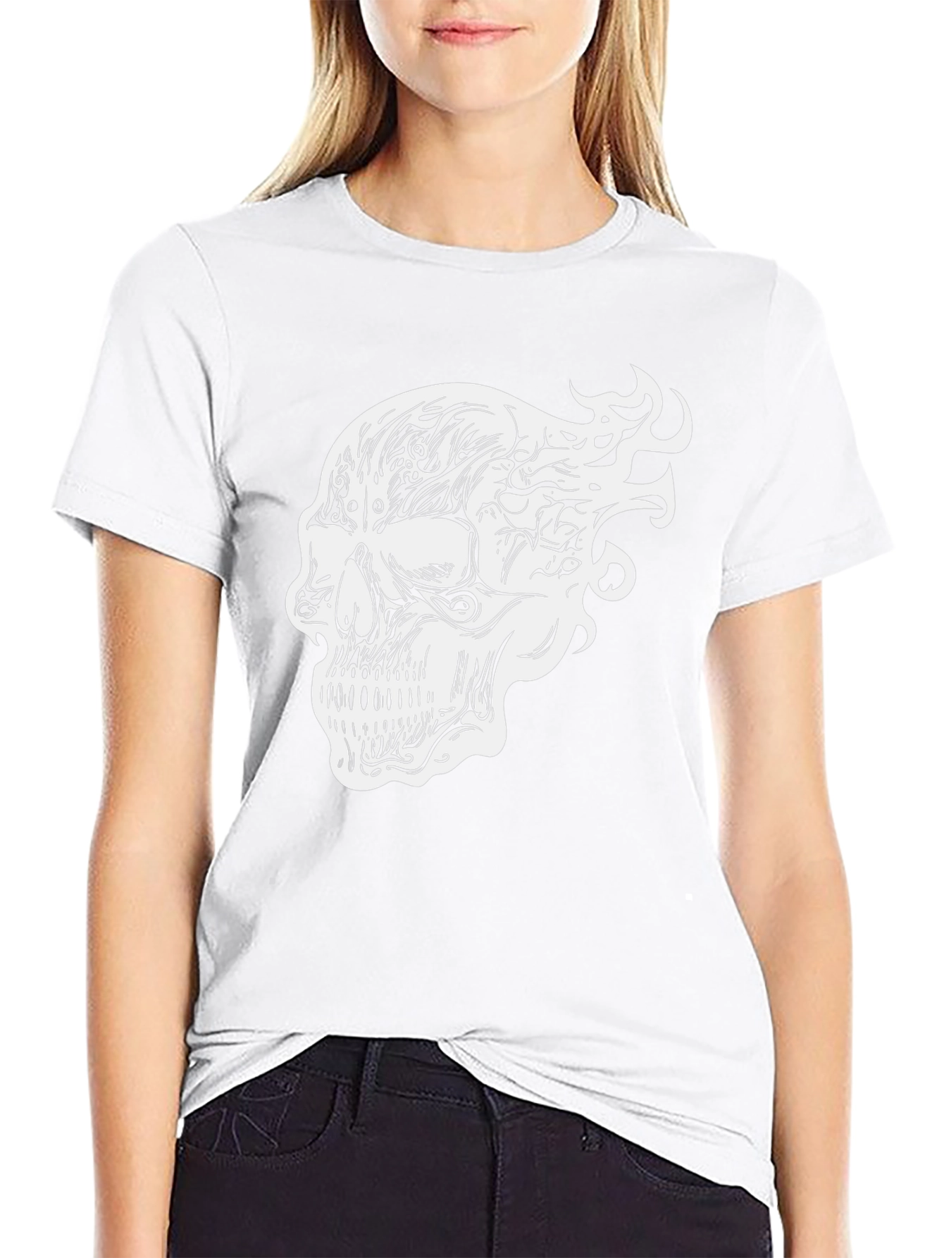 Skull Graphic Print T-Shirt - Black