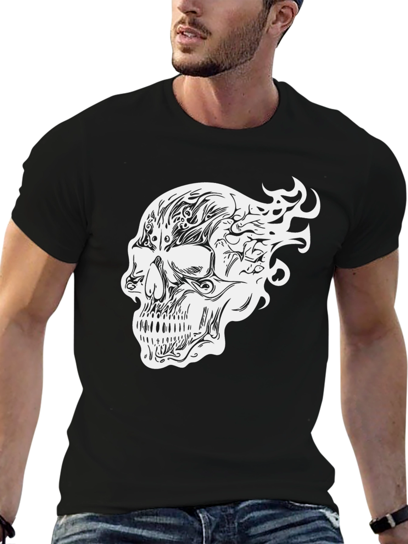 Skull Graphic Print T-Shirt - Black