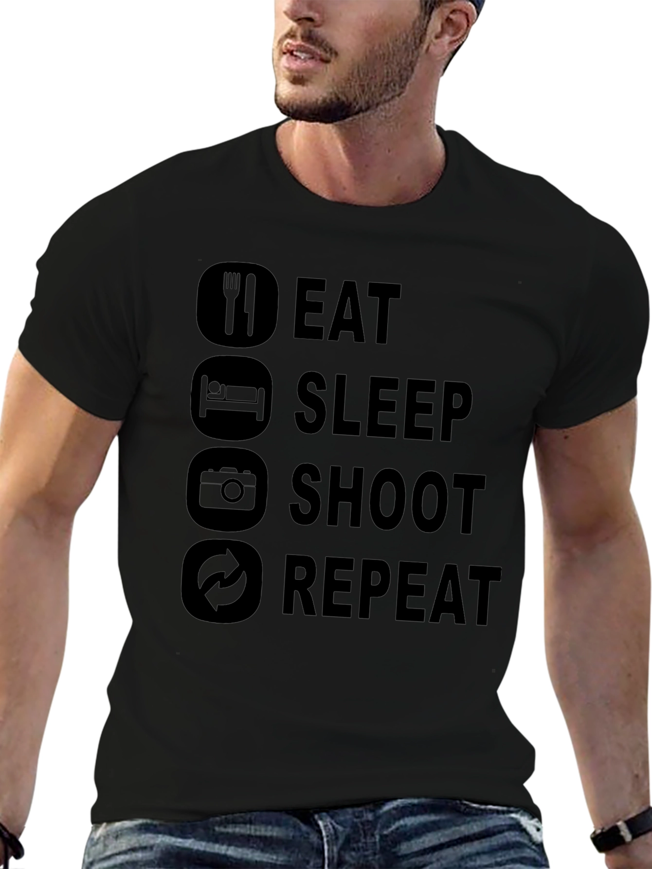 Eat Sleep Shoot Repeat Black Graphic Tee