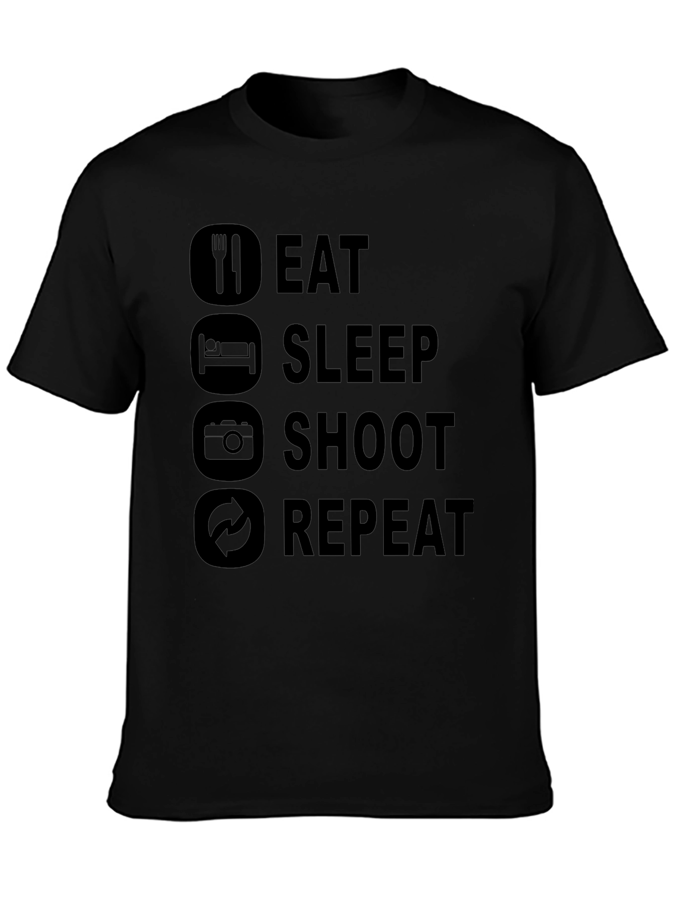 Eat Sleep Shoot Repeat Black Graphic Tee