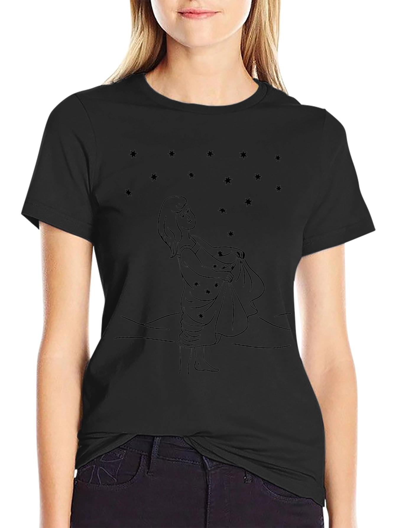 Starry Night Girl Black Tee