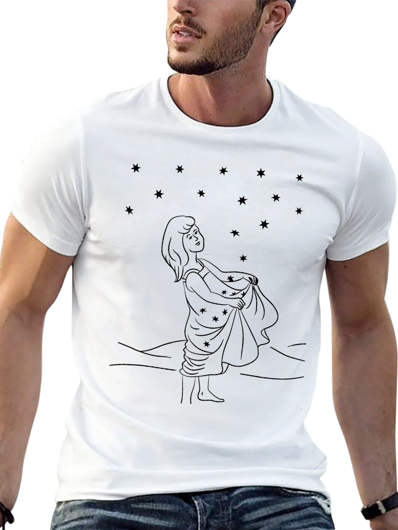 Starry Night Girl Black Tee