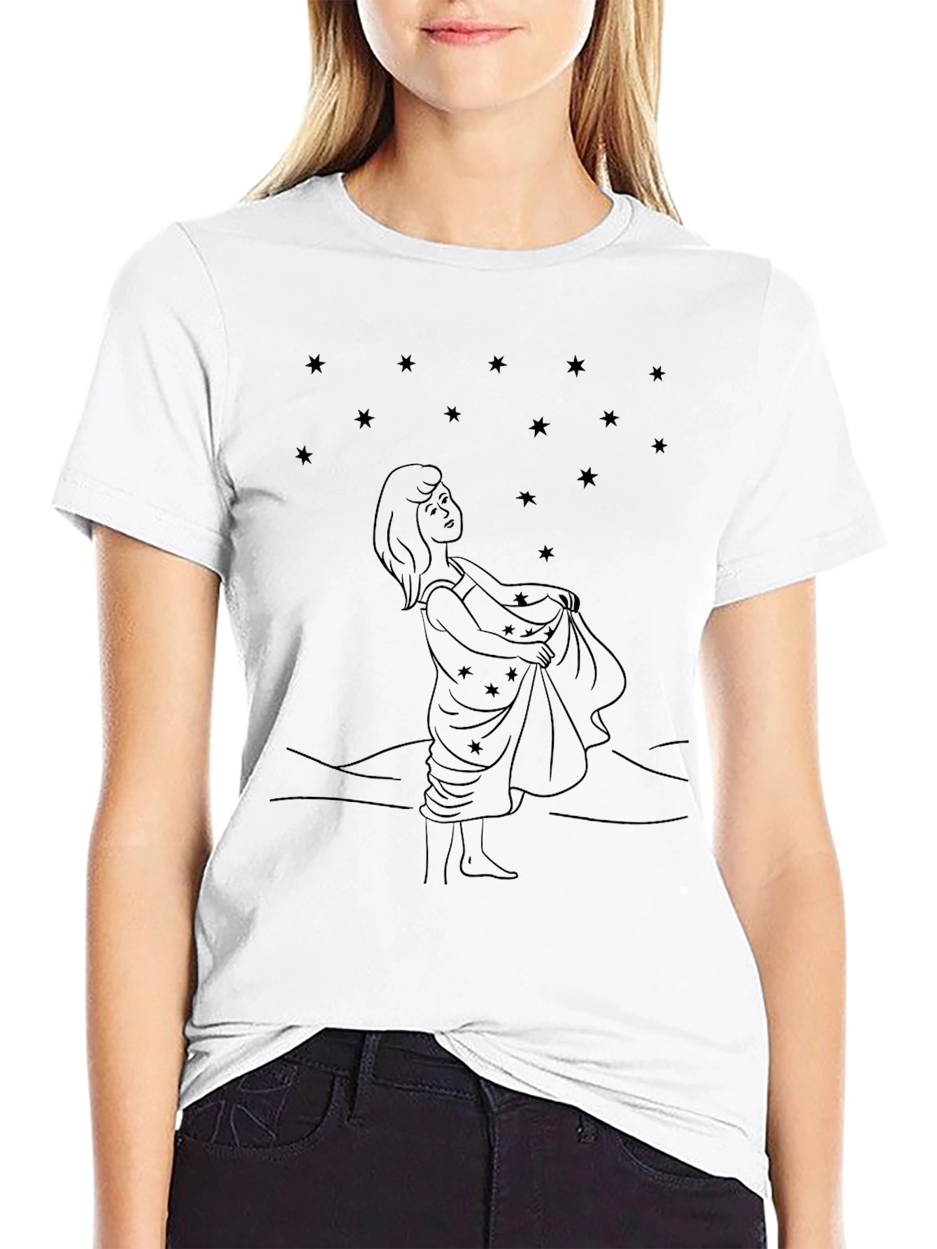 Starry Night Girl Black Tee