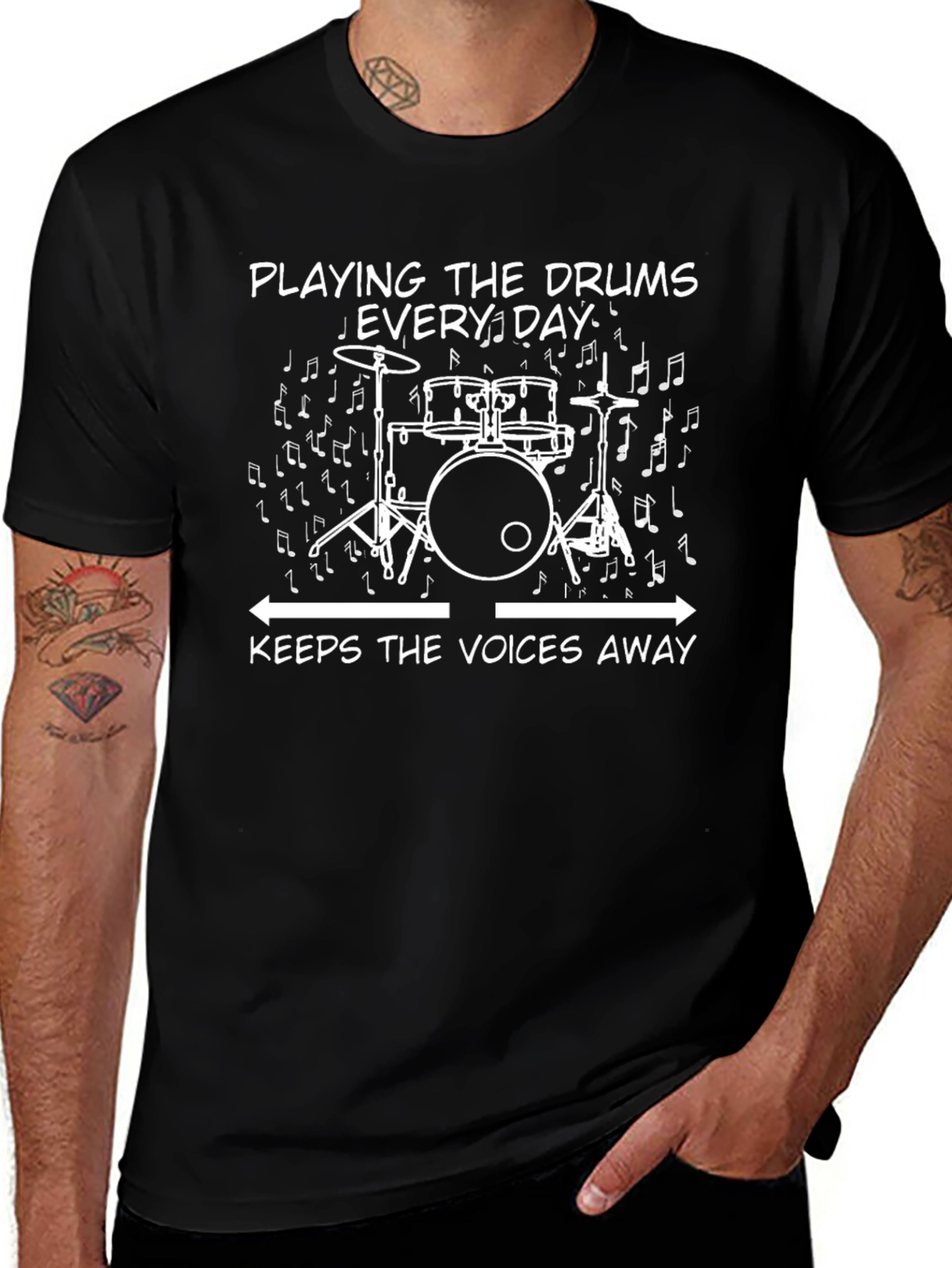 Drummers Tee: Playing Drums Keeps The Voices Away