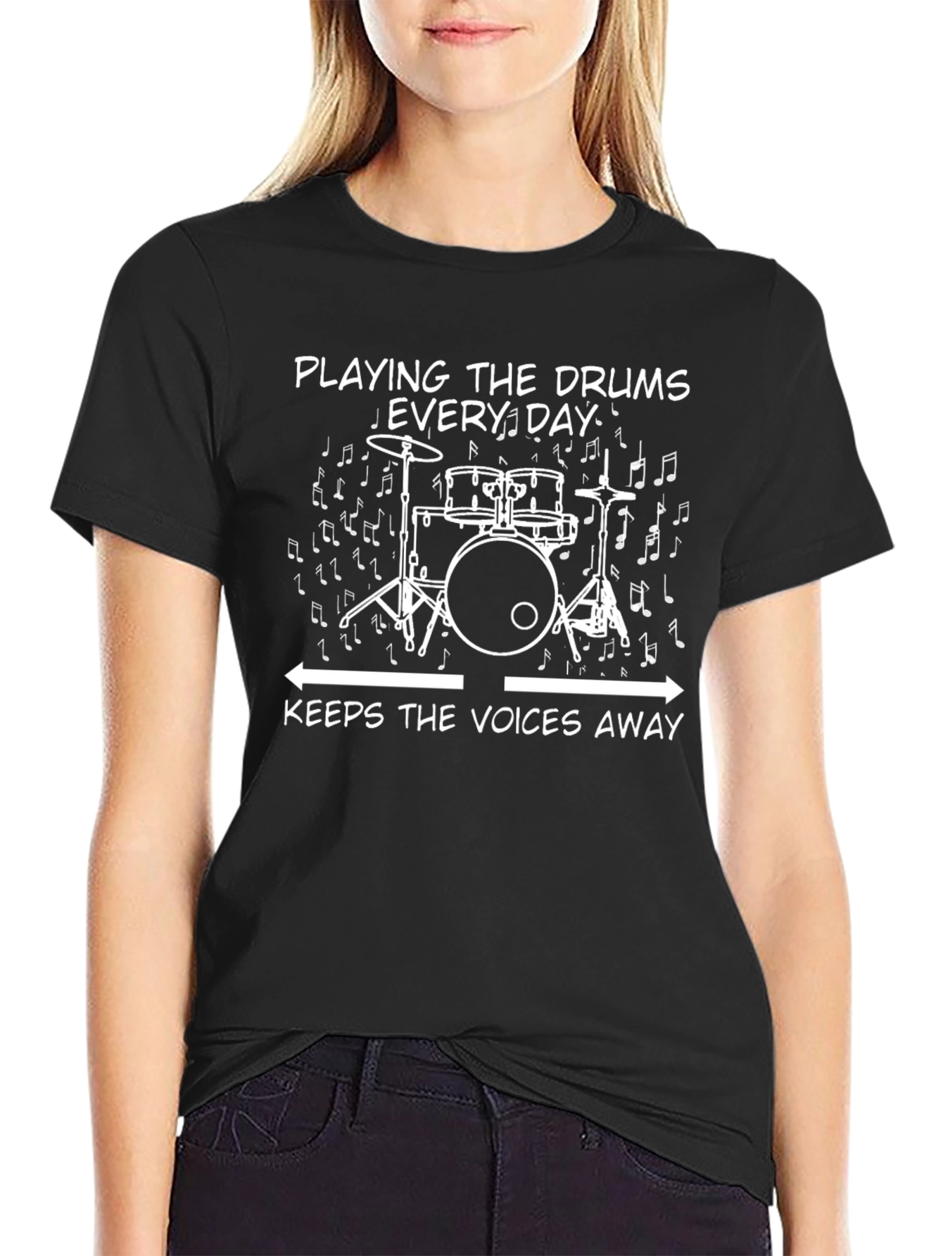 Drummers Tee: Playing Drums Keeps The Voices Away